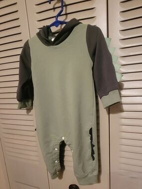 Toddler Dino Hooded One-Piece in Sage and Charcoal